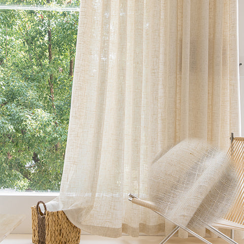 Natural Linen Look semi sheer curtain for Living Room window decor（NMMS)