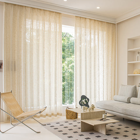 Natural Linen Look semi sheer curtain for Living Room window decor（NMMS)