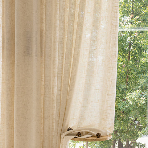 Natural Linen Look semi sheer curtain for Living Room window decor（NMMS)