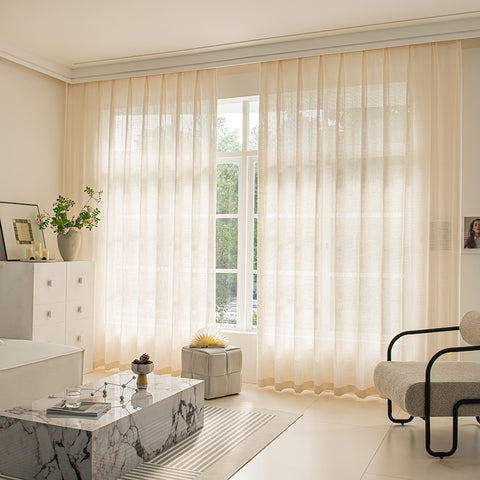 Cream Exquisite Imitation Linen Look window sheer curtain（XML)