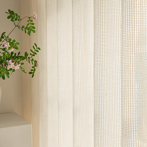 Cream Exquisite Imitation Linen Look window sheer curtain（XML)