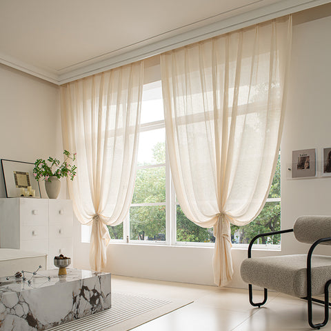 Cream Exquisite Imitation Linen Look window sheer curtain（XML)